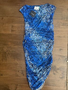 Leota Cobalt Blue Speckled Ruched Midi Dress